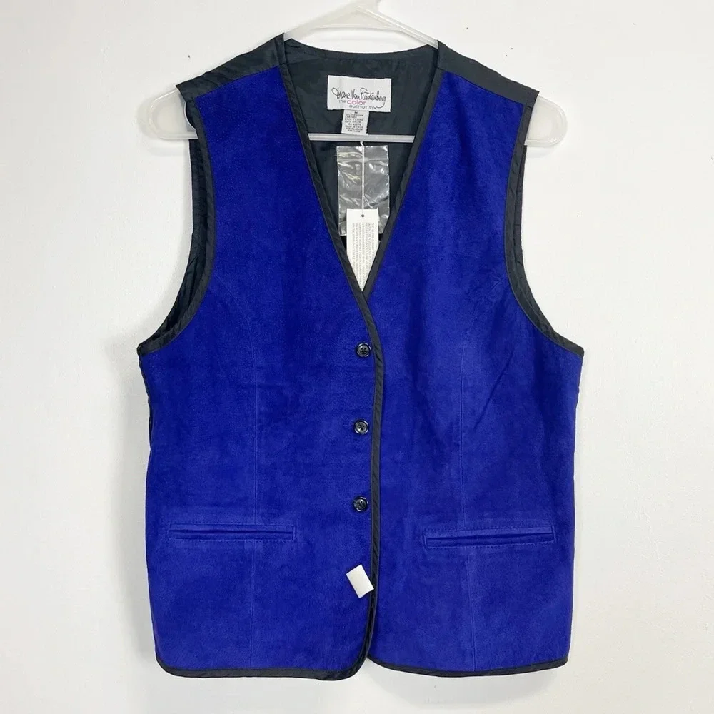 NWT Diane Von Furstenberg Leather Vest Womens Medium Blue the Color Authority